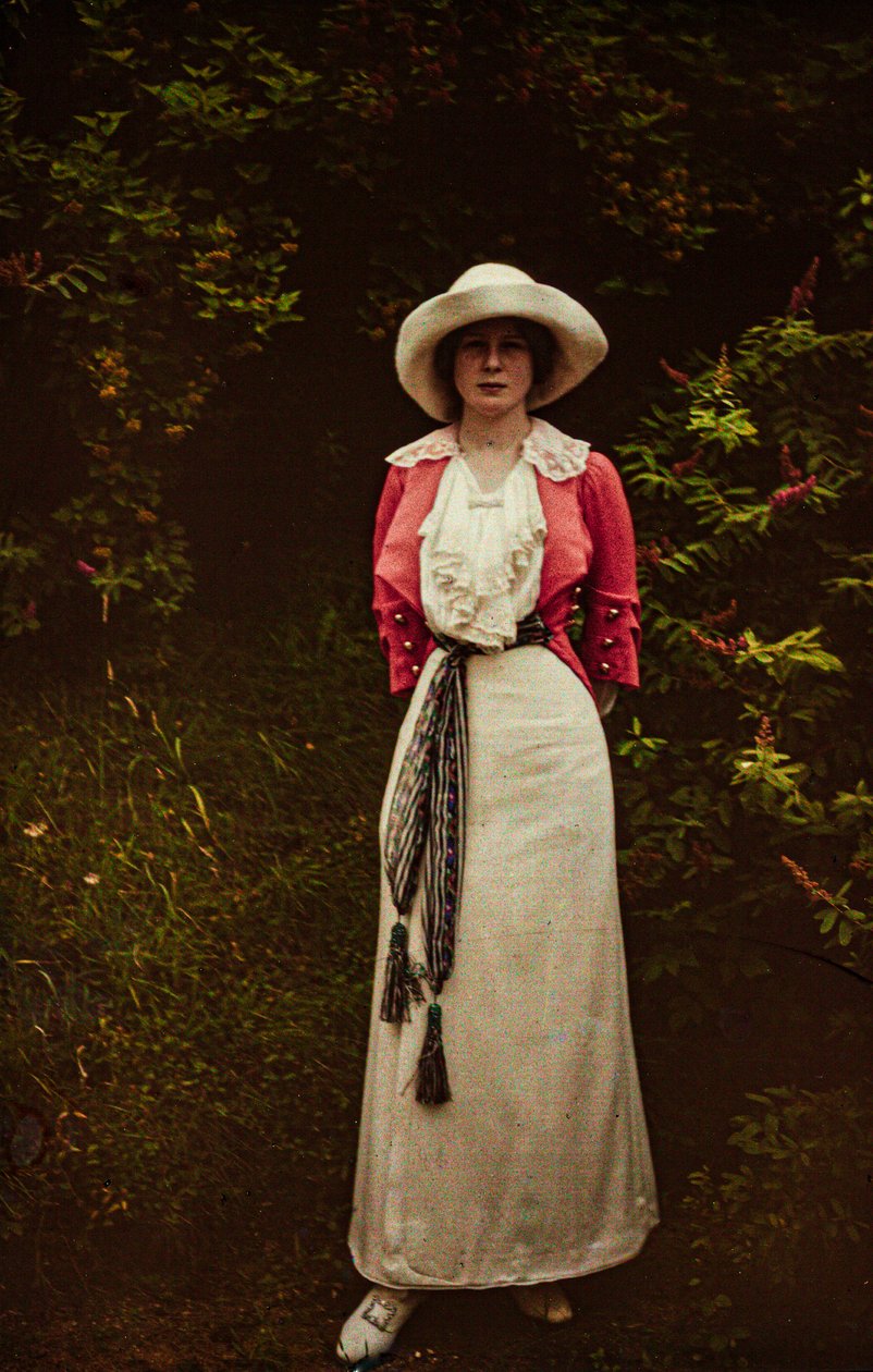 Raný barevný autochrom kolem roku 1916, portrét ženy, pravděpodobně paní F.P.Knott. od Franklin Price Knott