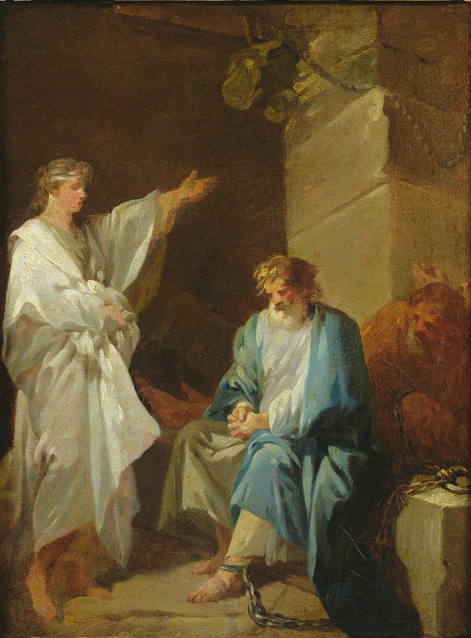 Svatý Šebestián káže víru Diokleciánovou ve věznicích od François André Vincent
