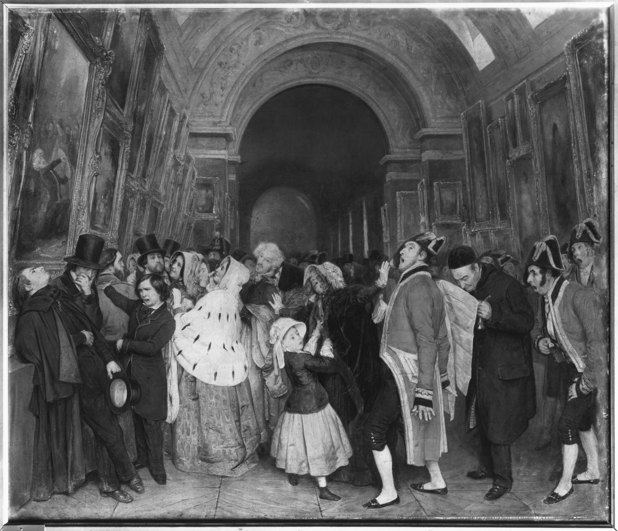Čtyři hodiny, známé také jako Závěr každoročního malířského salonu, částečně instalovány tehdy ve Velké galerii v Louvru, kolem roku 1847 od François Auguste Biard