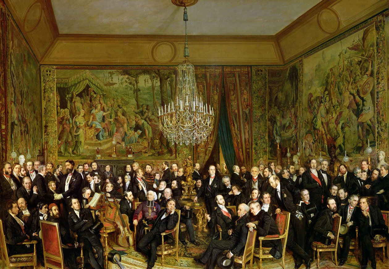 Salon Alfreda Emiliena, hraběte de Nieuwerkerke (1811-92) v Louvru, 1855 od François Auguste Biard