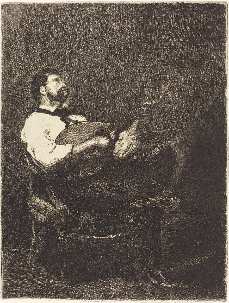 Kytarista, 1861 (lept na položený papír) od François Bonvin
