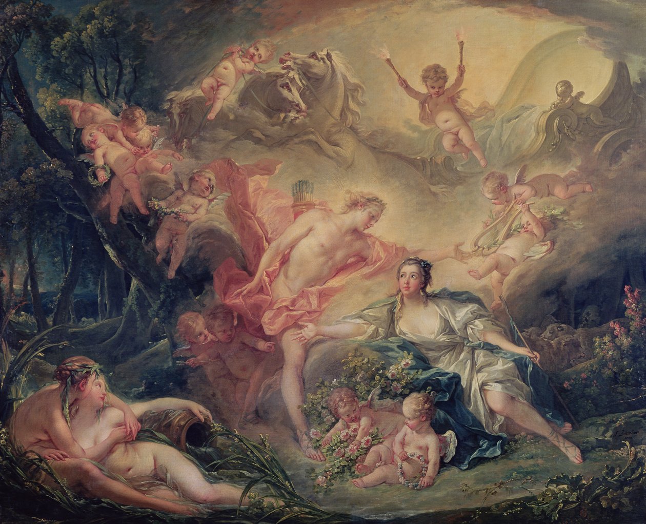 Apollón odhalující své božství pastýřce Isse, 1750 od François Boucher