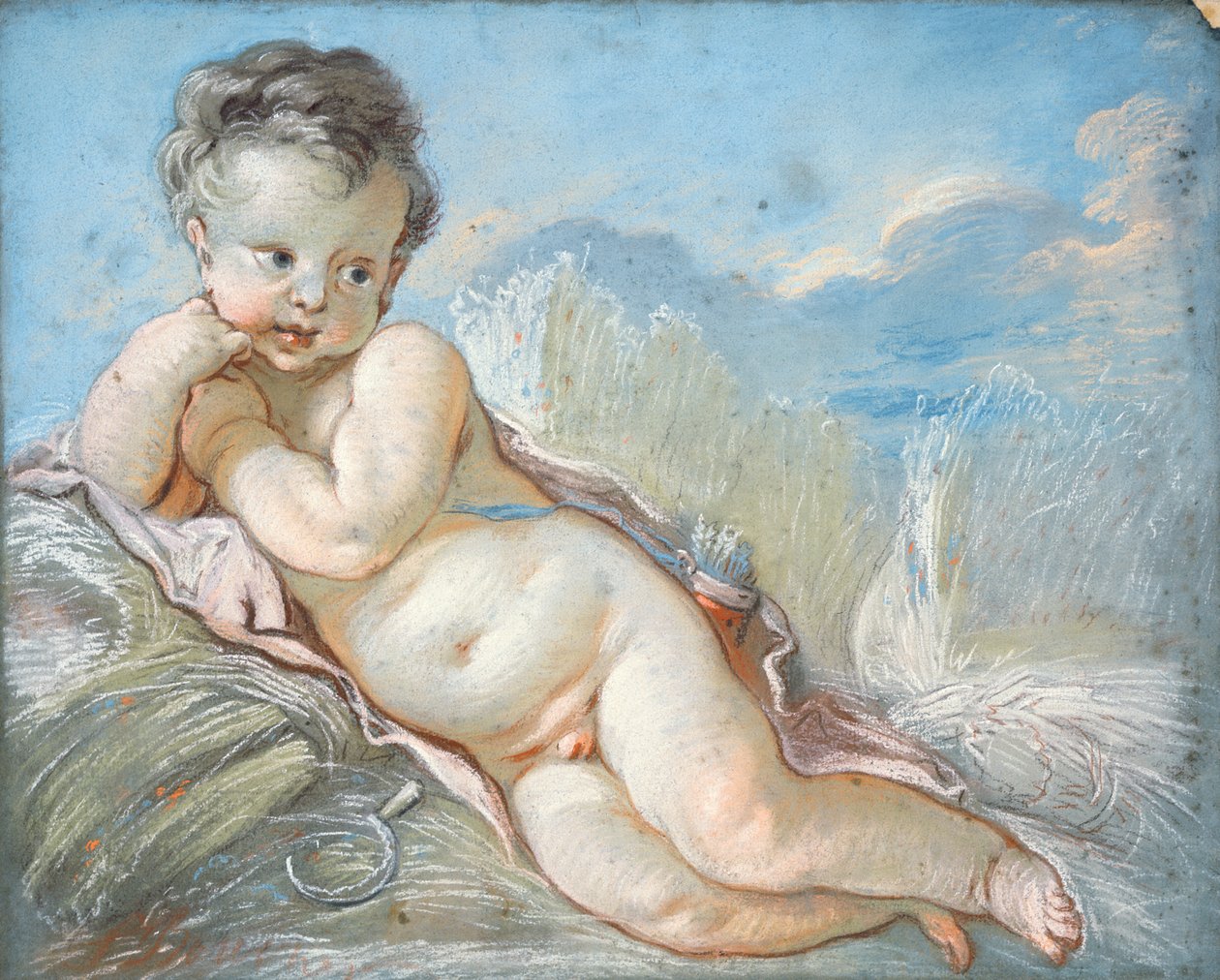 Amor ležící v kukuřičném poli (křída a pastel) od François Boucher