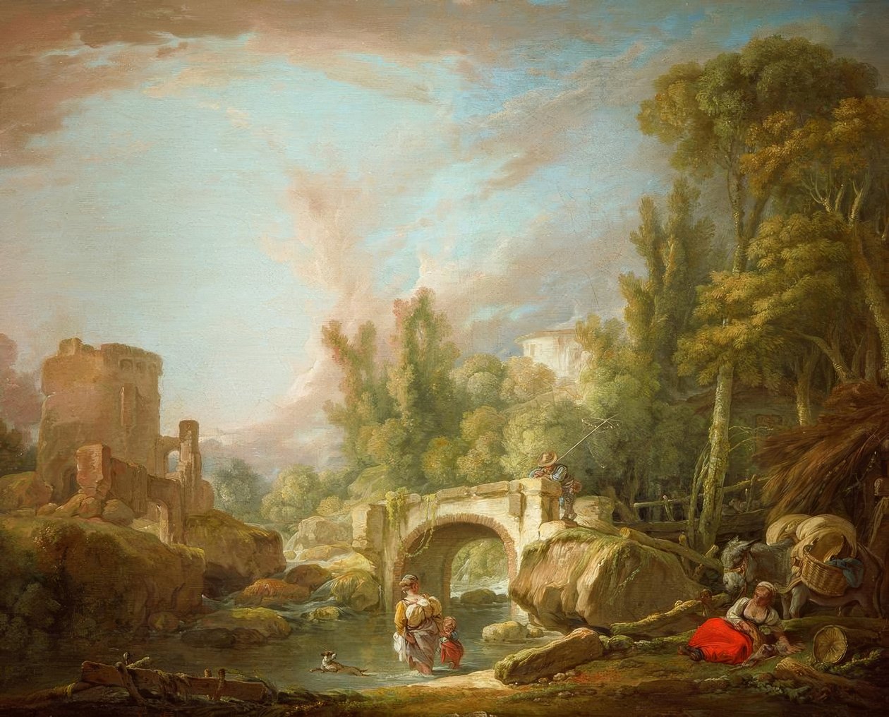 Říční krajina s ruinami a mostem od François Boucher