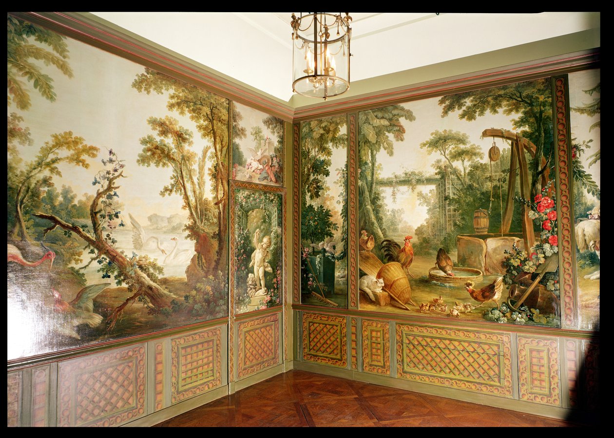 Malované stěnové panely v Salon of Gille Demarteau (1722-76) od François Boucher