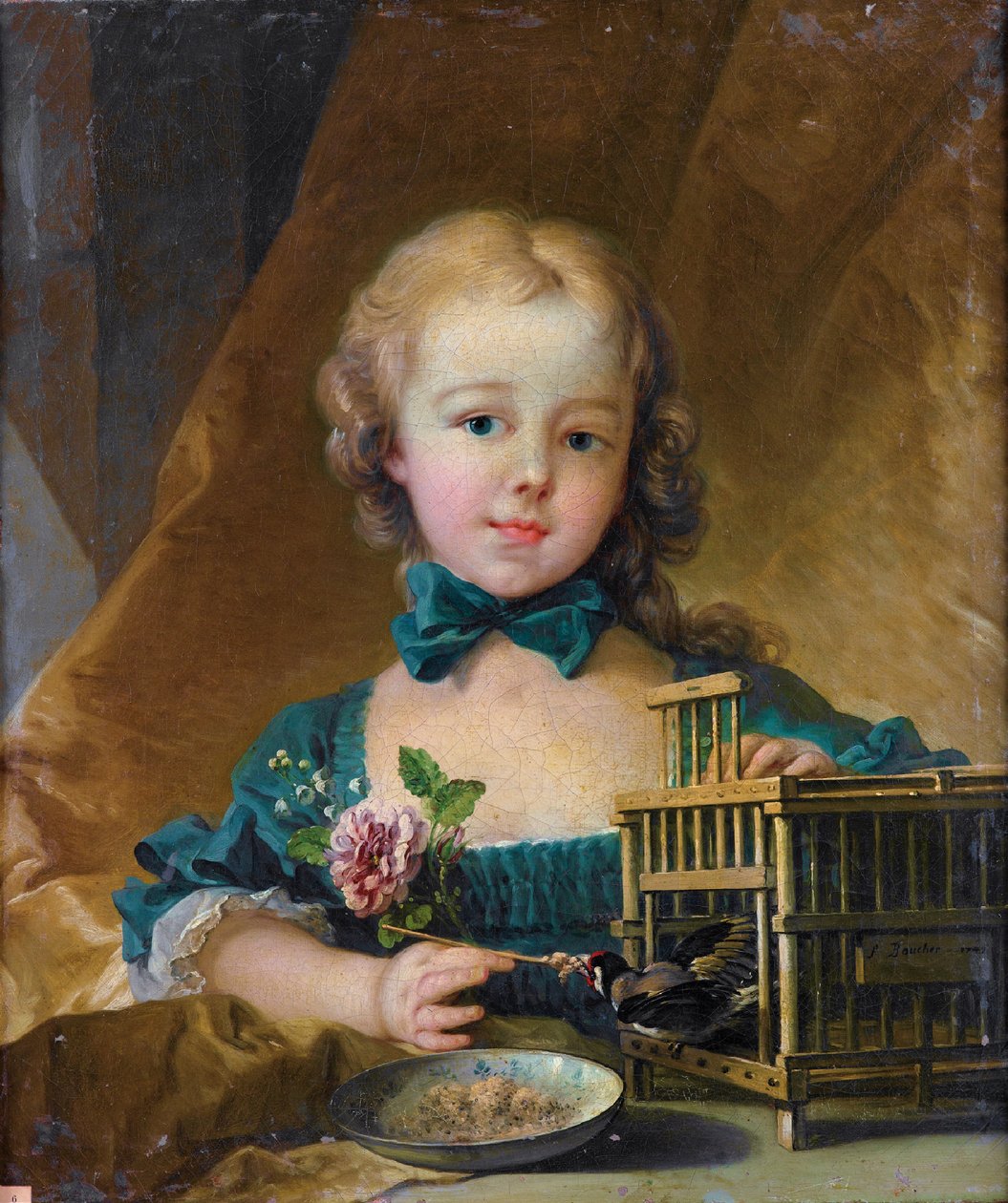 Portrét Alexandrine Le Normant dÉtiolles si hraje se stehlíkem od François Boucher
