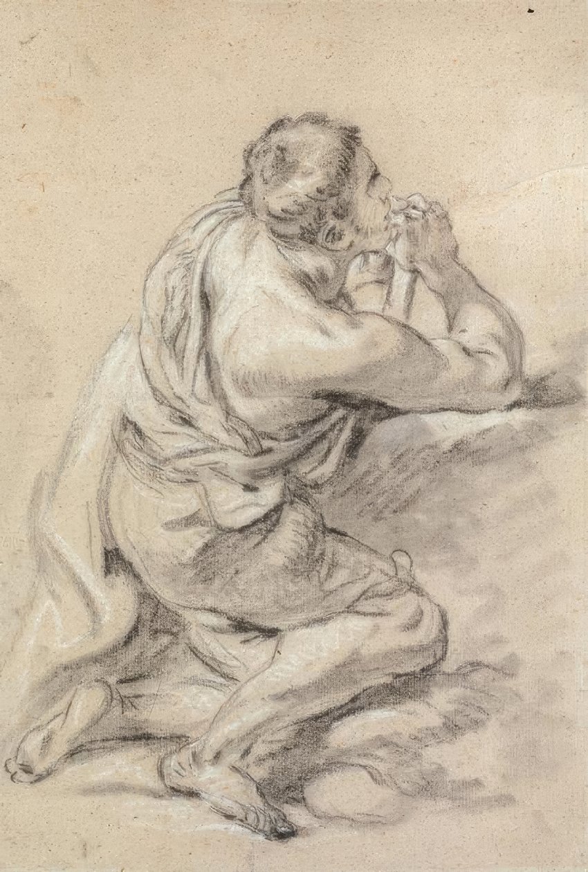 Studie klečícího muže se sepjatýma rukama od François Boucher