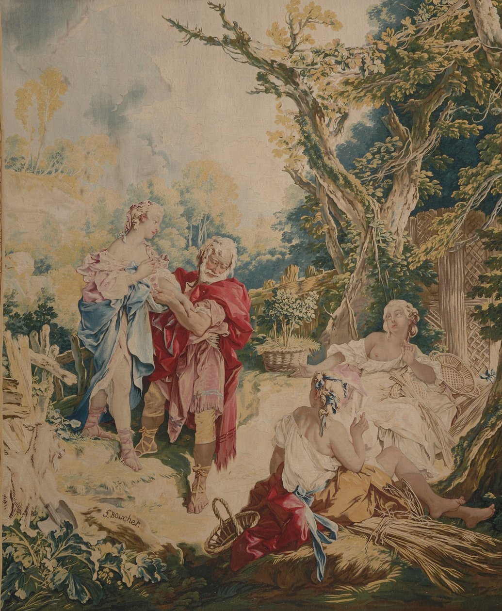 Tapiserie zobrazující Psyche a košíkáře od François Boucher