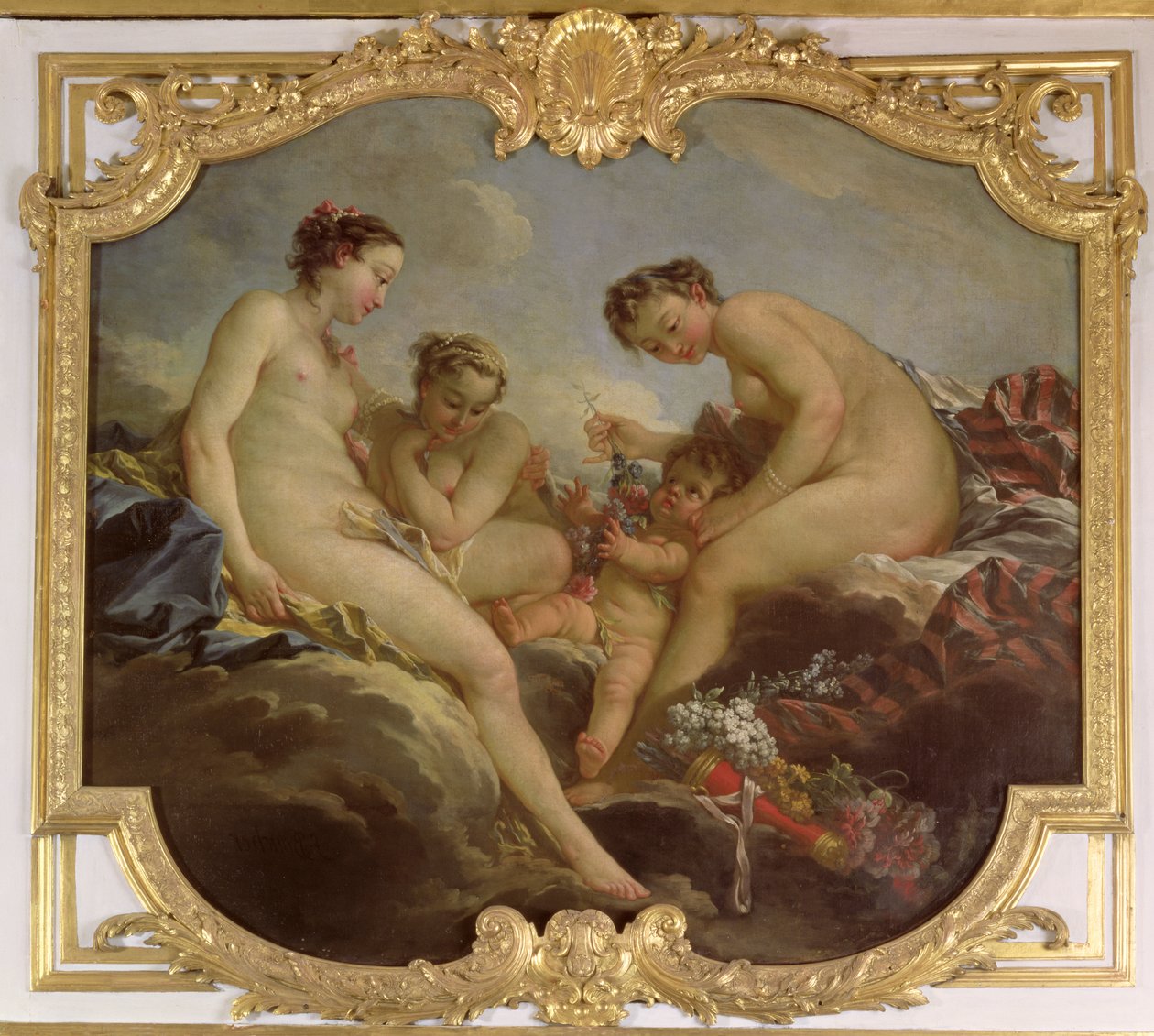 Tři Grácie, dekorativní panel z ložnice princezny z Rohanu, kolem 1735-40 od François Boucher
