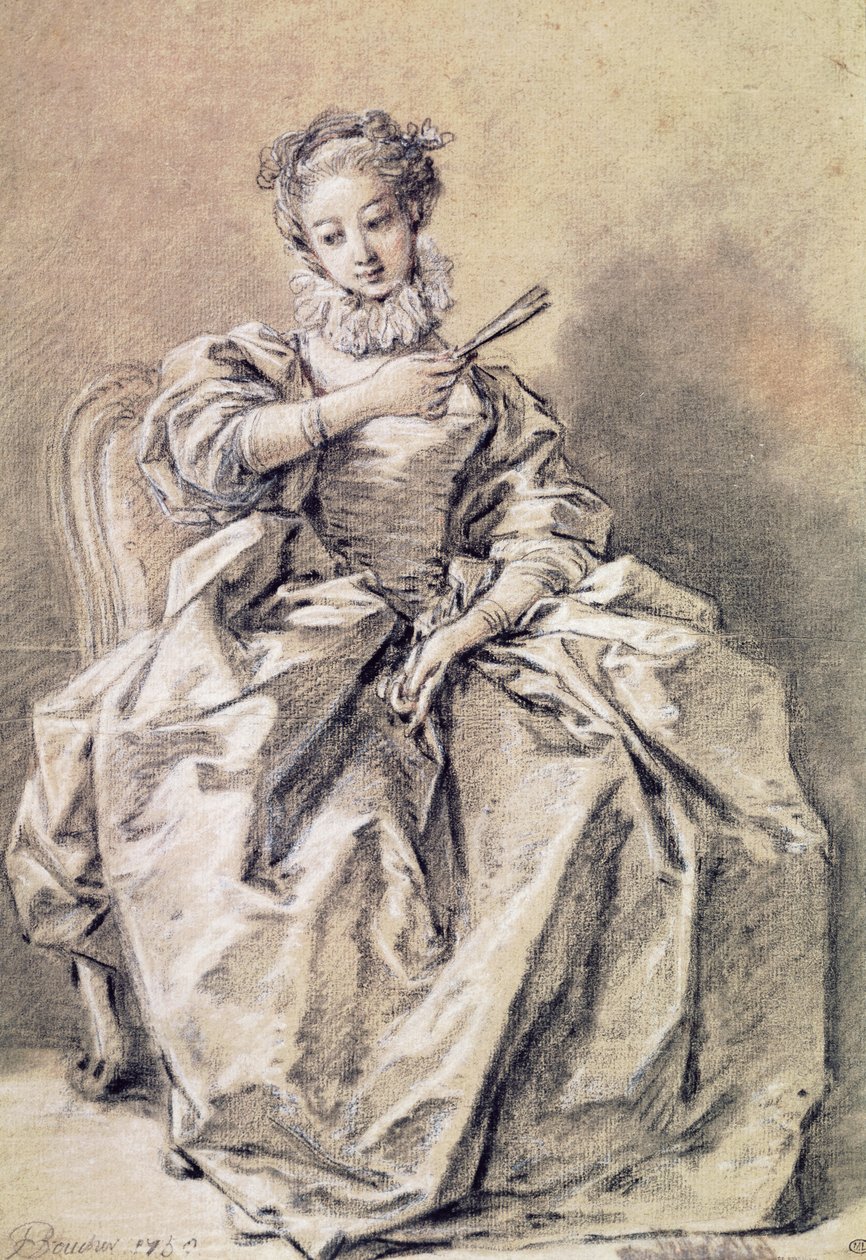 Žena ve španělském kostýmu (uhlí a bílá křída na papíře) od François Boucher