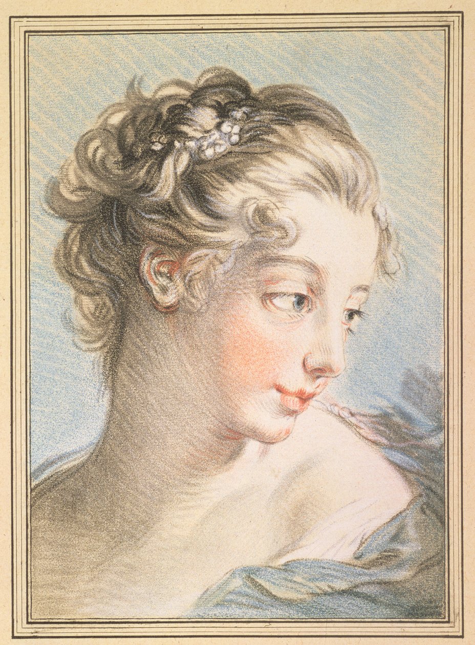Mladá žena, vyryl Louis Marin Bonnet (1743-93), 1767 (barevná rytina) od François Boucher