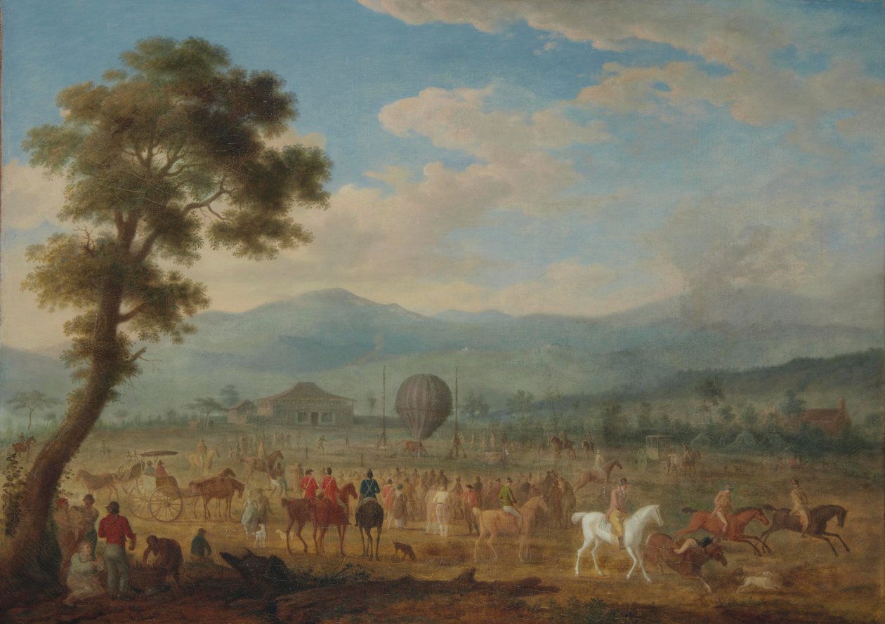 Pohled na Jura s horkovzdušným balónem od François Jules Bourgoin