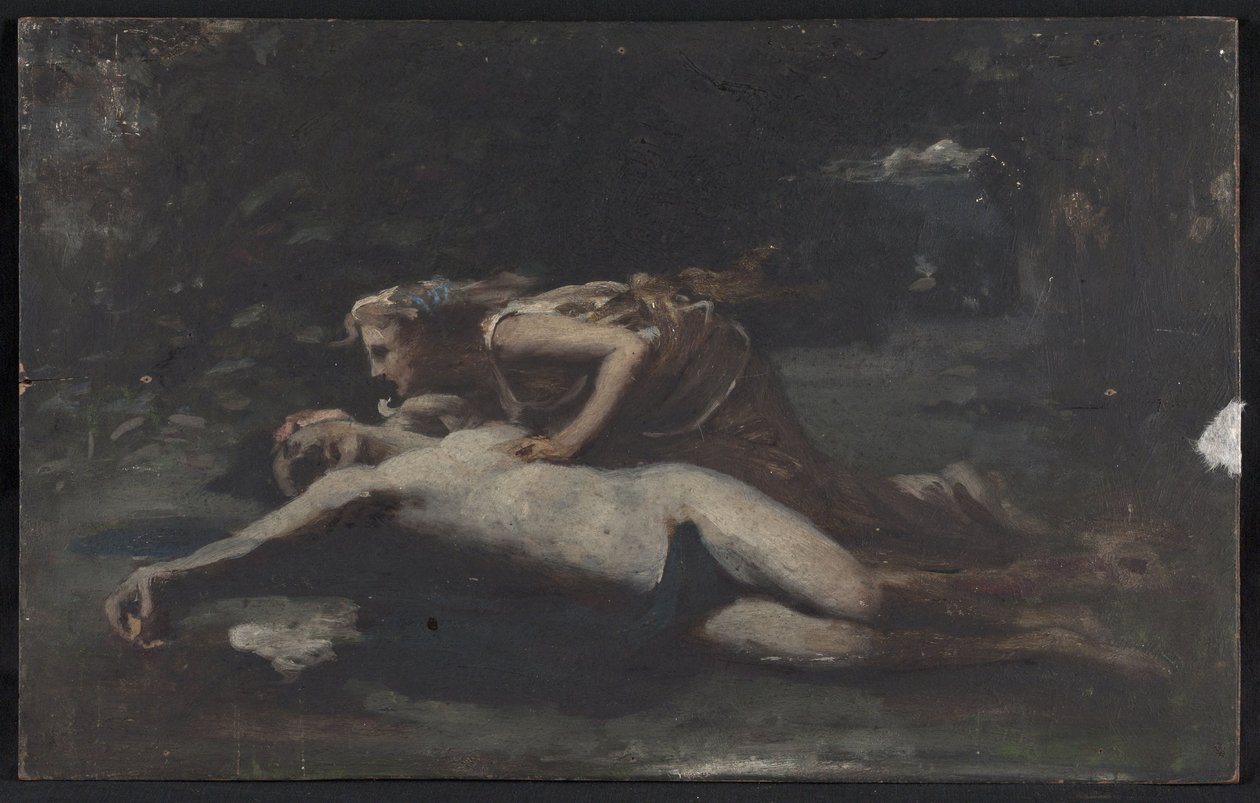 Pyramus a Thisbe, asi 1875 (olej na dřevě) od François Alfred Delobbe