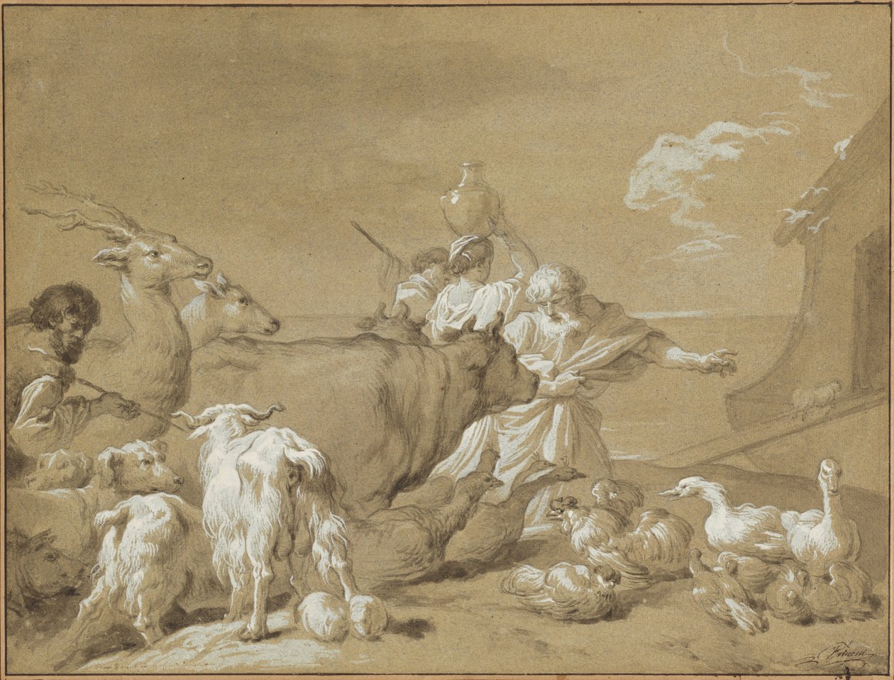Noe vede zvířata do archy od François André Vincent after Giovanni Benedetto Castiglione
