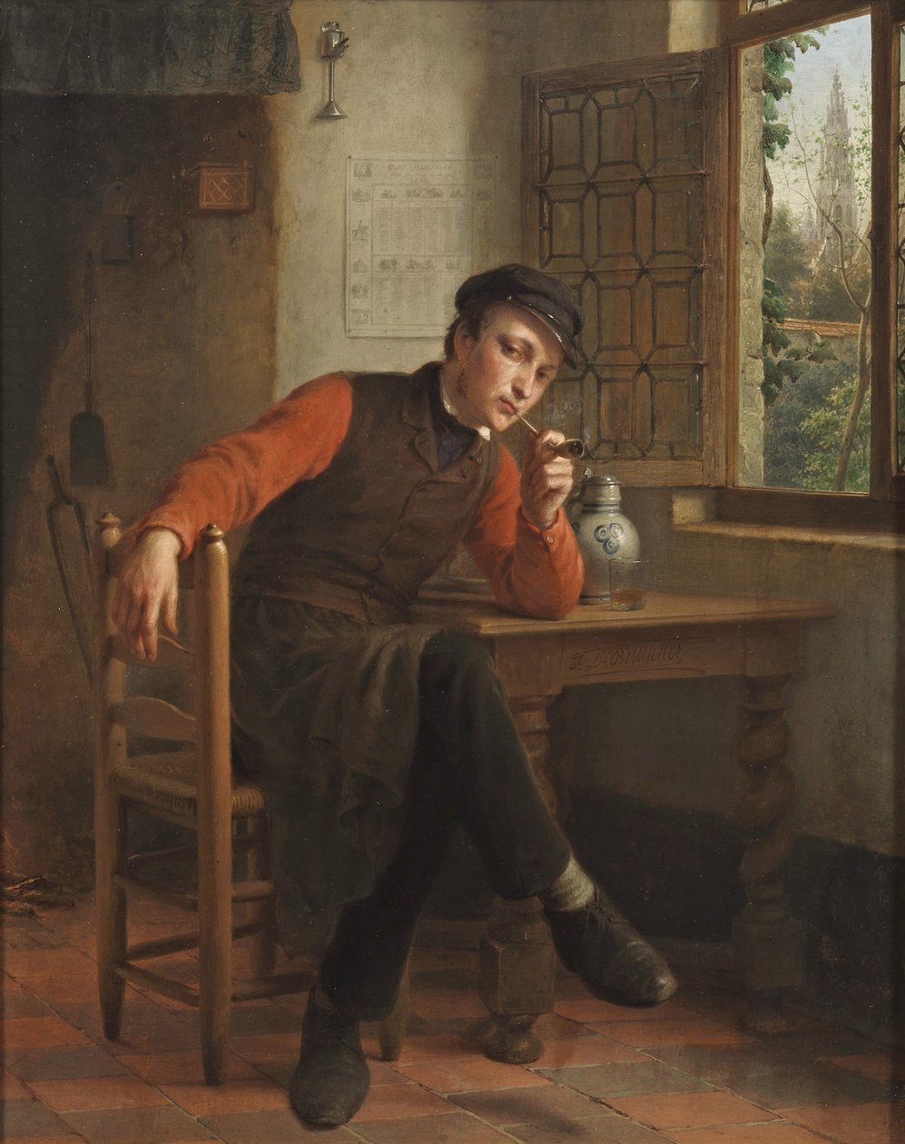 François Antoine De Bruycker - Mladý muž kouřící dýmku v interiéru salonu od François Antoine de Bruycker