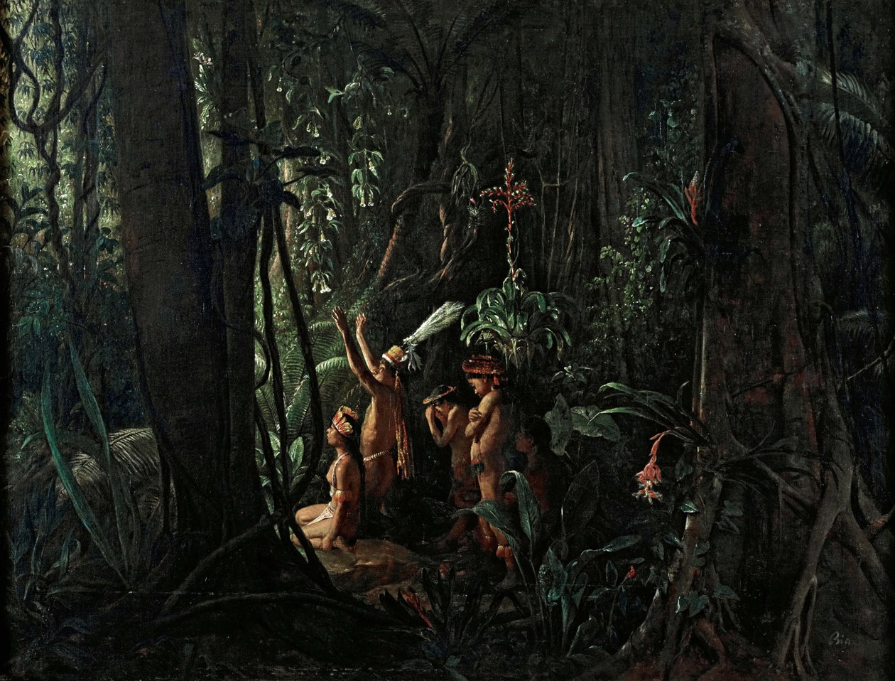 Amazonští Indiáni uctívající boha Slunce, asi 1860. od François August Biard