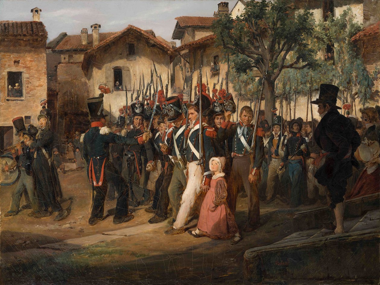Stráž Národní kampaně pochoduje kolem starosty. od François August Biard