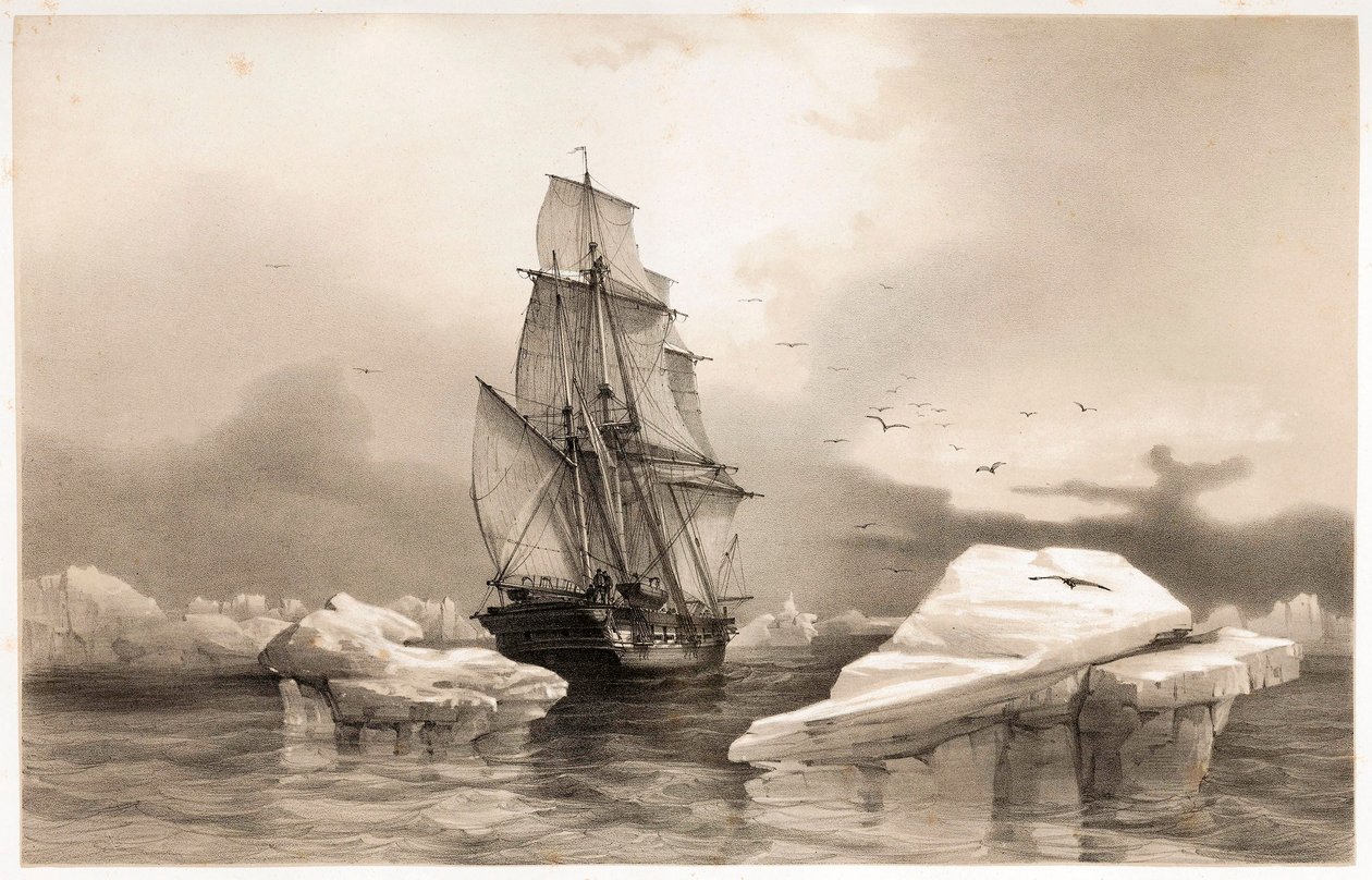 Corvettte La Recherche near Bear Island on 7th August, 1838,  from Voyages en Scandinavie, 1852.    1200267   cs       czech Successfully Translated  Original: The Wandering Jew: Cover Translat: The Wandering Jew: Cover 1310568 cs czech Successfully Transl od François Auguste Biard