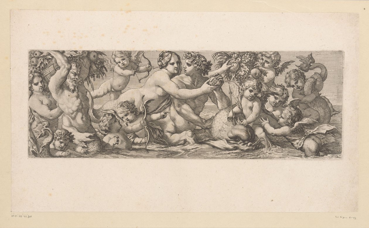 Bakchus se satyrem, nereid a putti ve vodě Mytologické postavy u vody (název série) od François Bignon (attributed to)