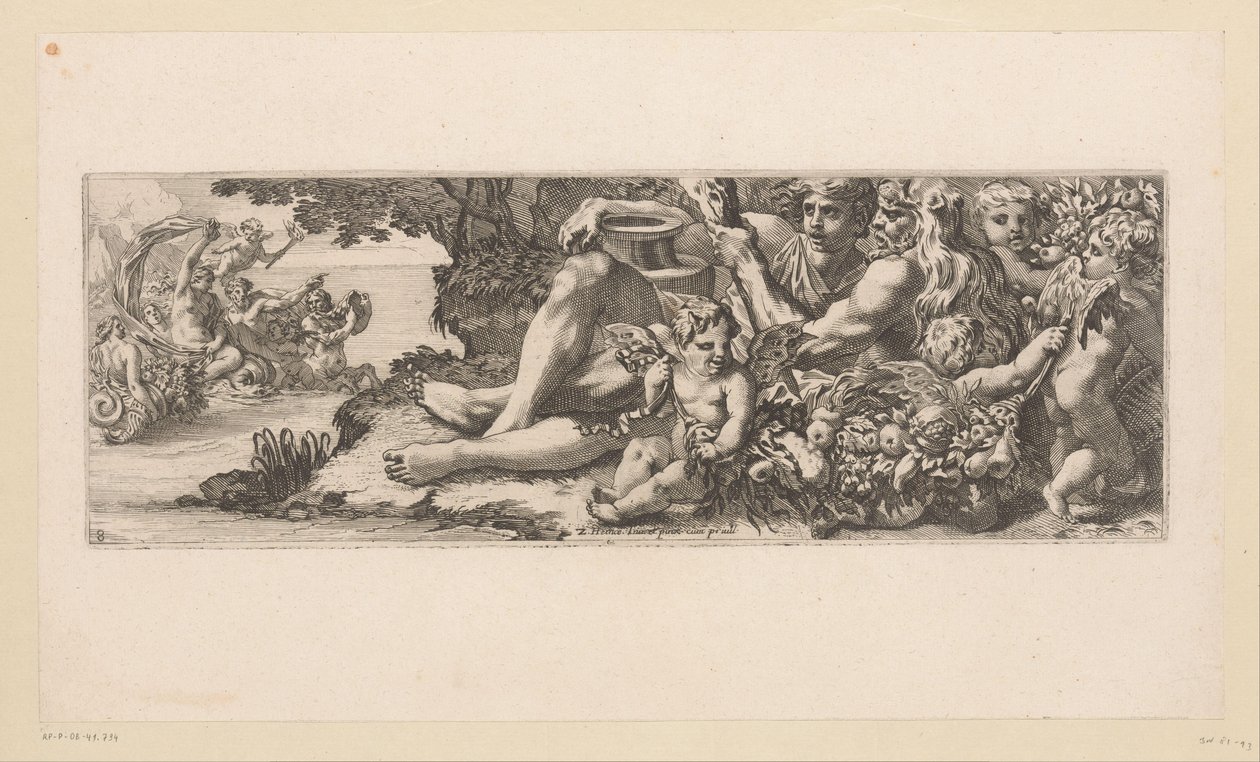 Triumf Galatea s Herkulem a alegorickými postavami na pobřeží Mytologické postavy u vody (název série) od François Bignon (attributed to)