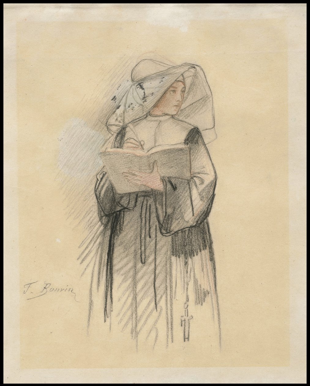 Jeptiška držící knihu a pero, 1827-87 od François Bonvin