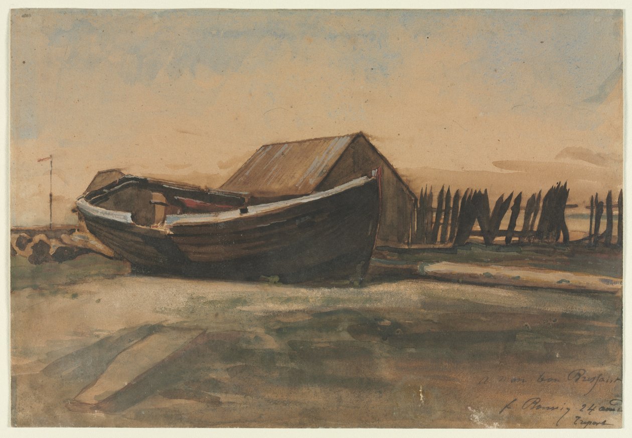 Loď na pláži, Le Treport, 1854. od François Bonvin