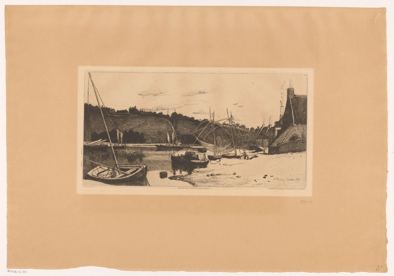 Gezicht op de Haven van Rance Banks of the Rance (poblíž Dinan) (název na objektu) Deset leptů, kreslil a ryl F. Bonvin, malíř (název série) od François Bonvin