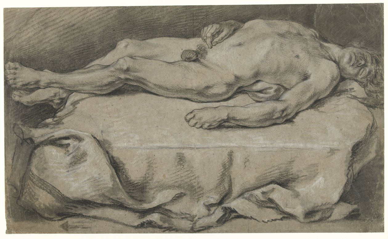 Anatomická studie ležícího mužského aktu od François Boucher (manner of)