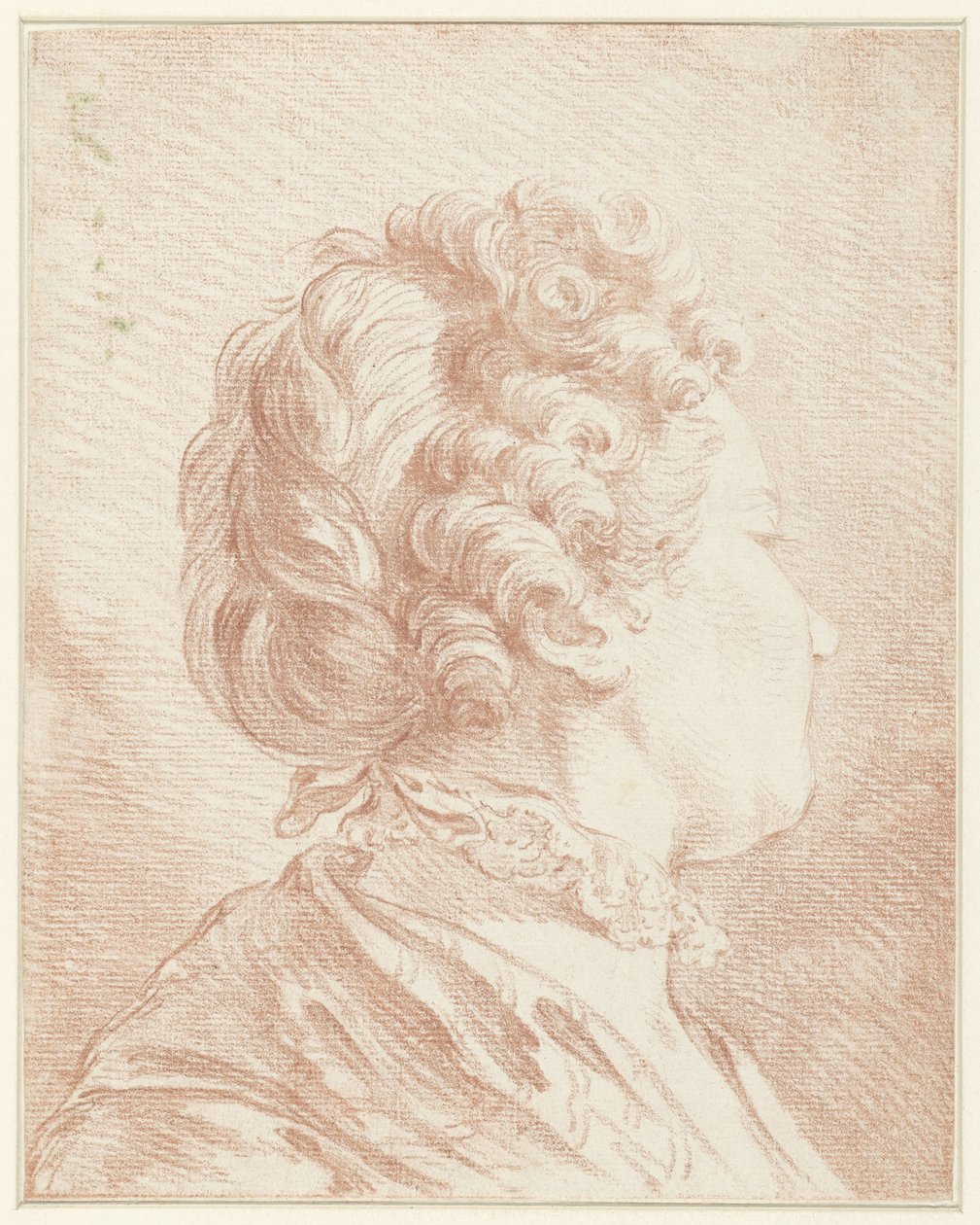 Hlava dámy směřující doprava s krajkovým límcem od François Boucher (possibly)
