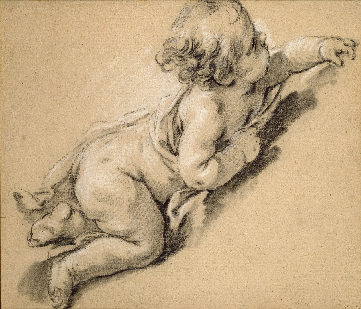 Putto ležící vpravo, polovina 18. století. od François Boucher