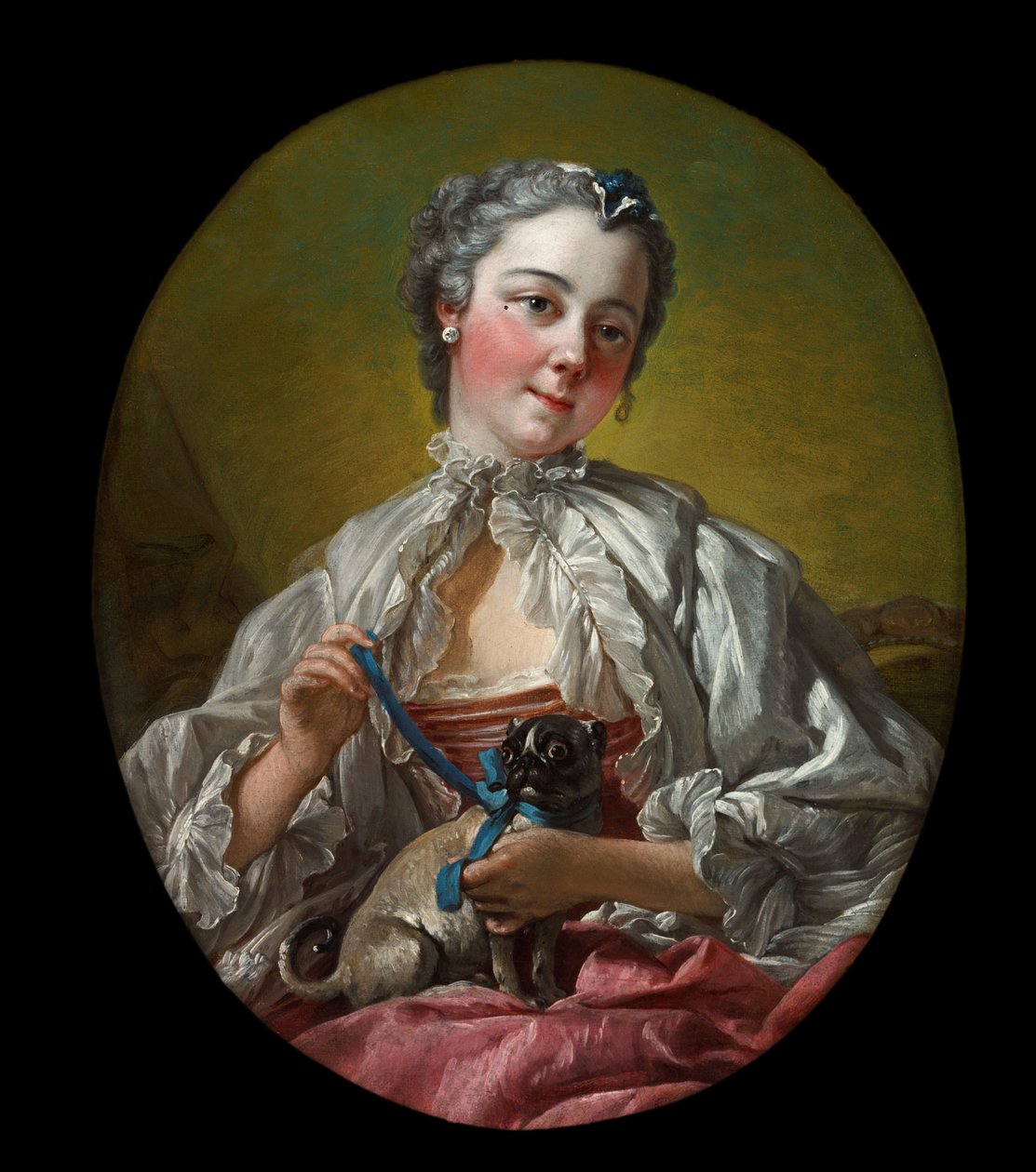 Mladá dáma držící mopslíka od François Boucher