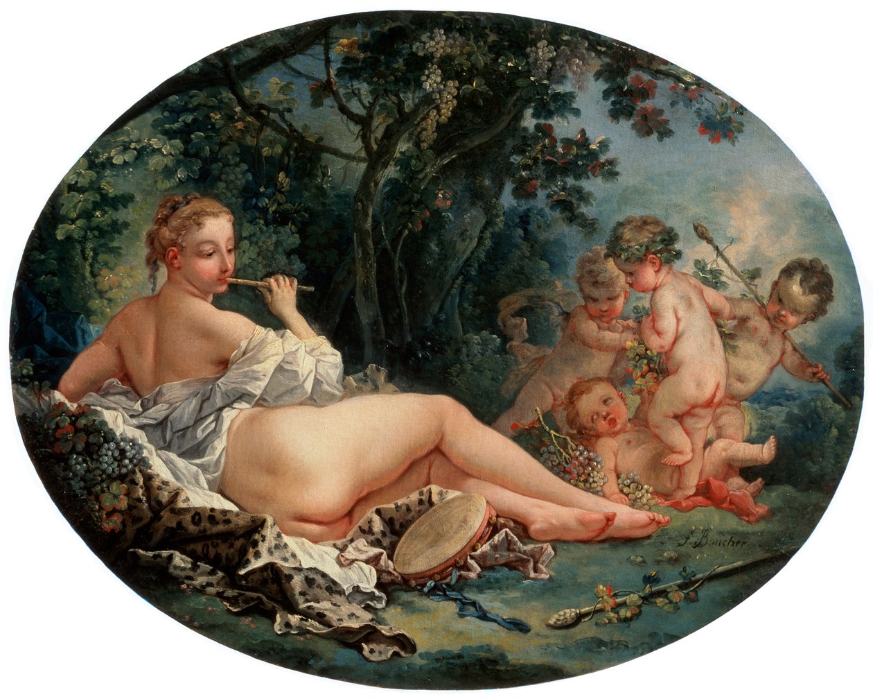 Bacchante hrající na rákosovou píšťalu, 18. století od François Boucher