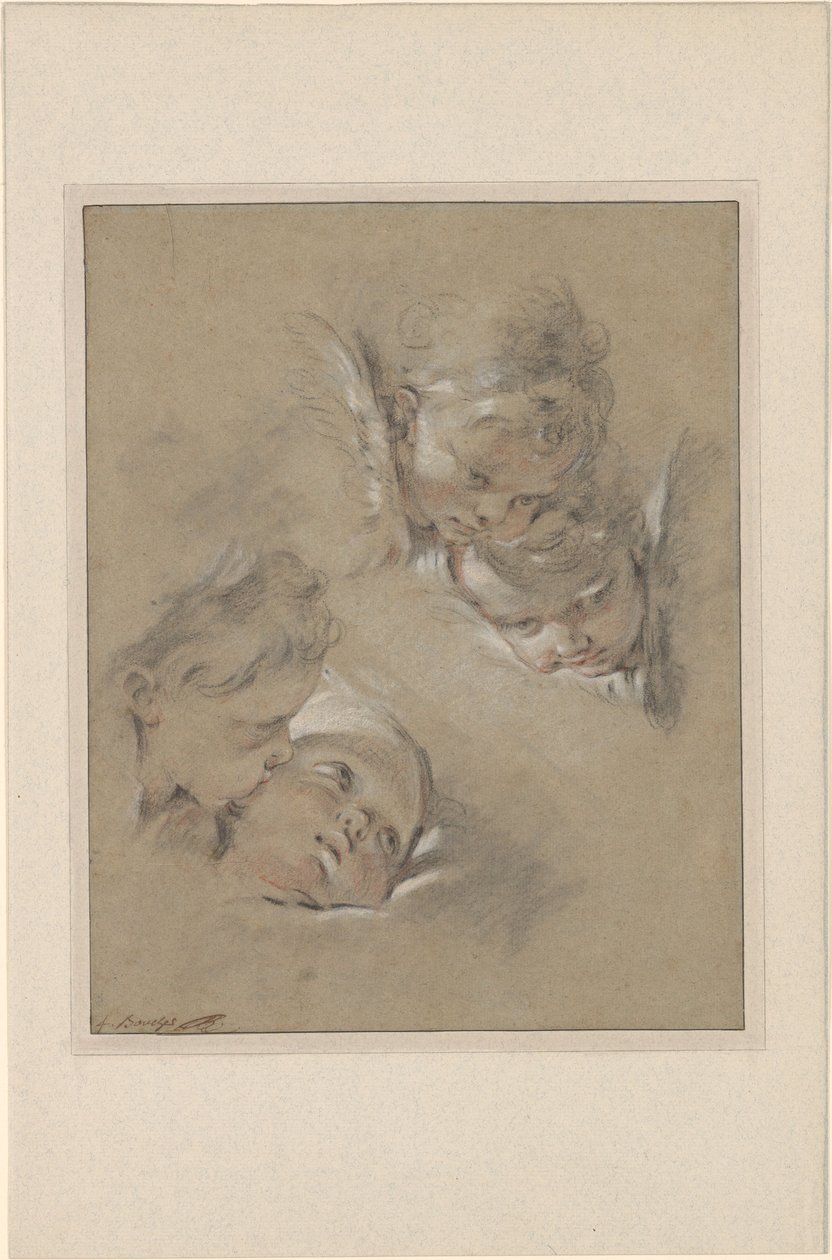 Boucher - Čtyři hlavy cherubínů, III, 104b od François Boucher
