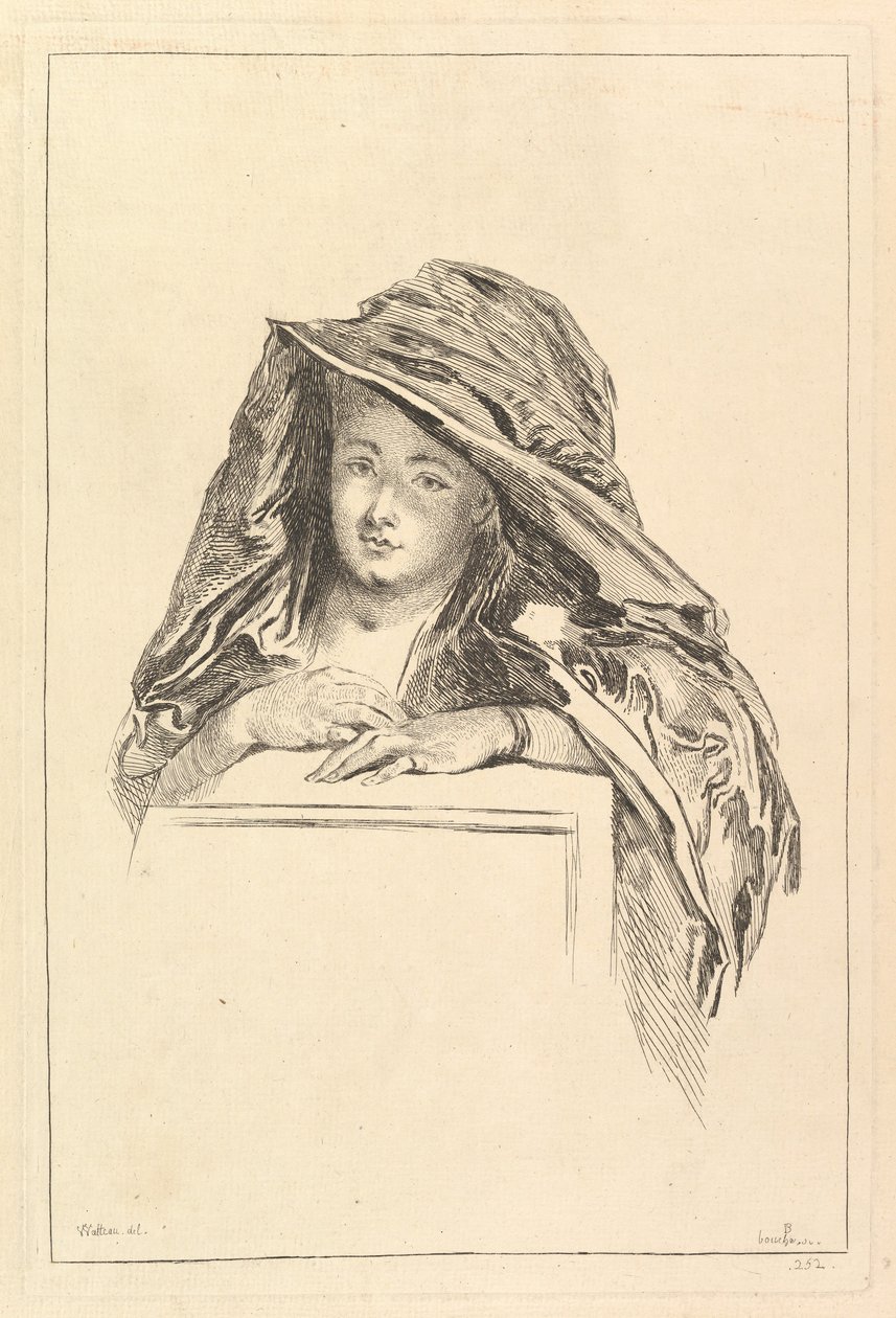 Poprsí portrét ženy v plášti s kapucí, 18. století. od François Boucher