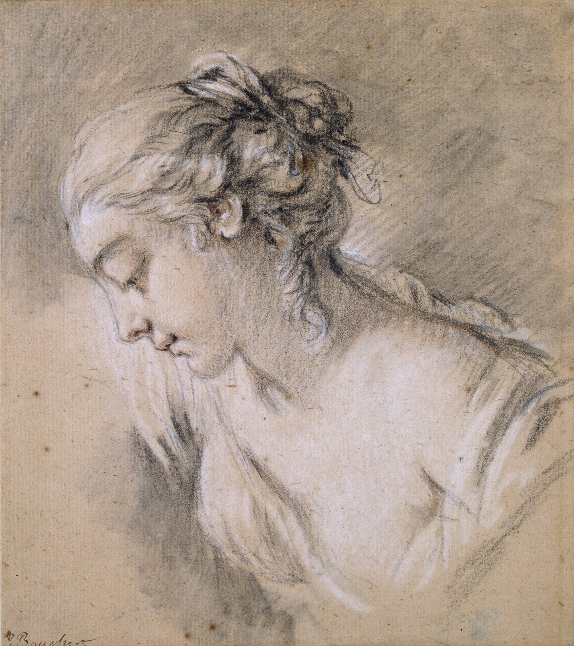 Busta dívky z profilu vlevo, polovina 18. století od François Boucher