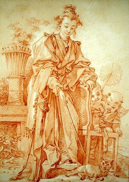 Čínská dívka hrající si s kočkou od François Boucher