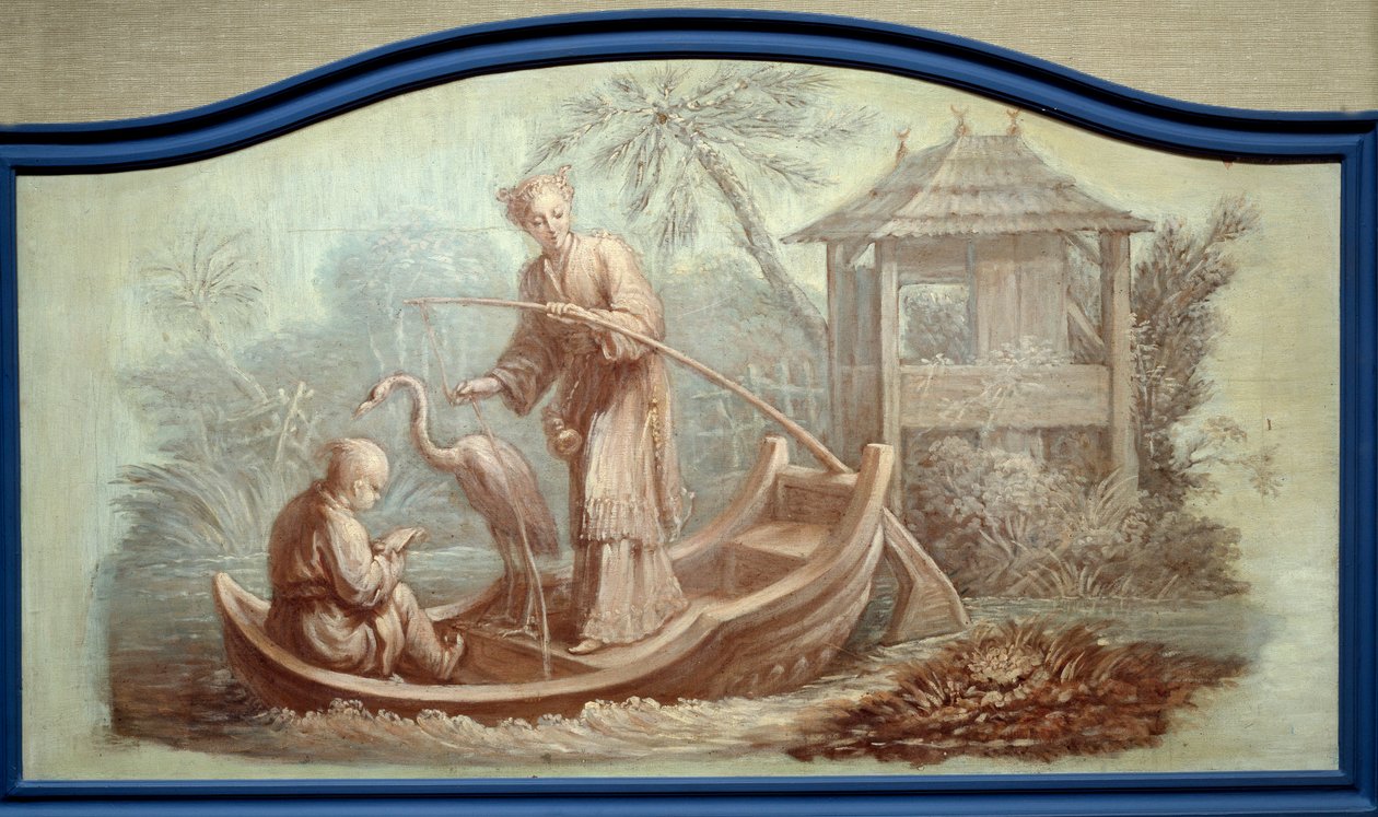Chinoiserie: Scéna rybolovu v Číně. Kresby Front de porte od Francoise Bouchera (1703-1770) od François Boucher