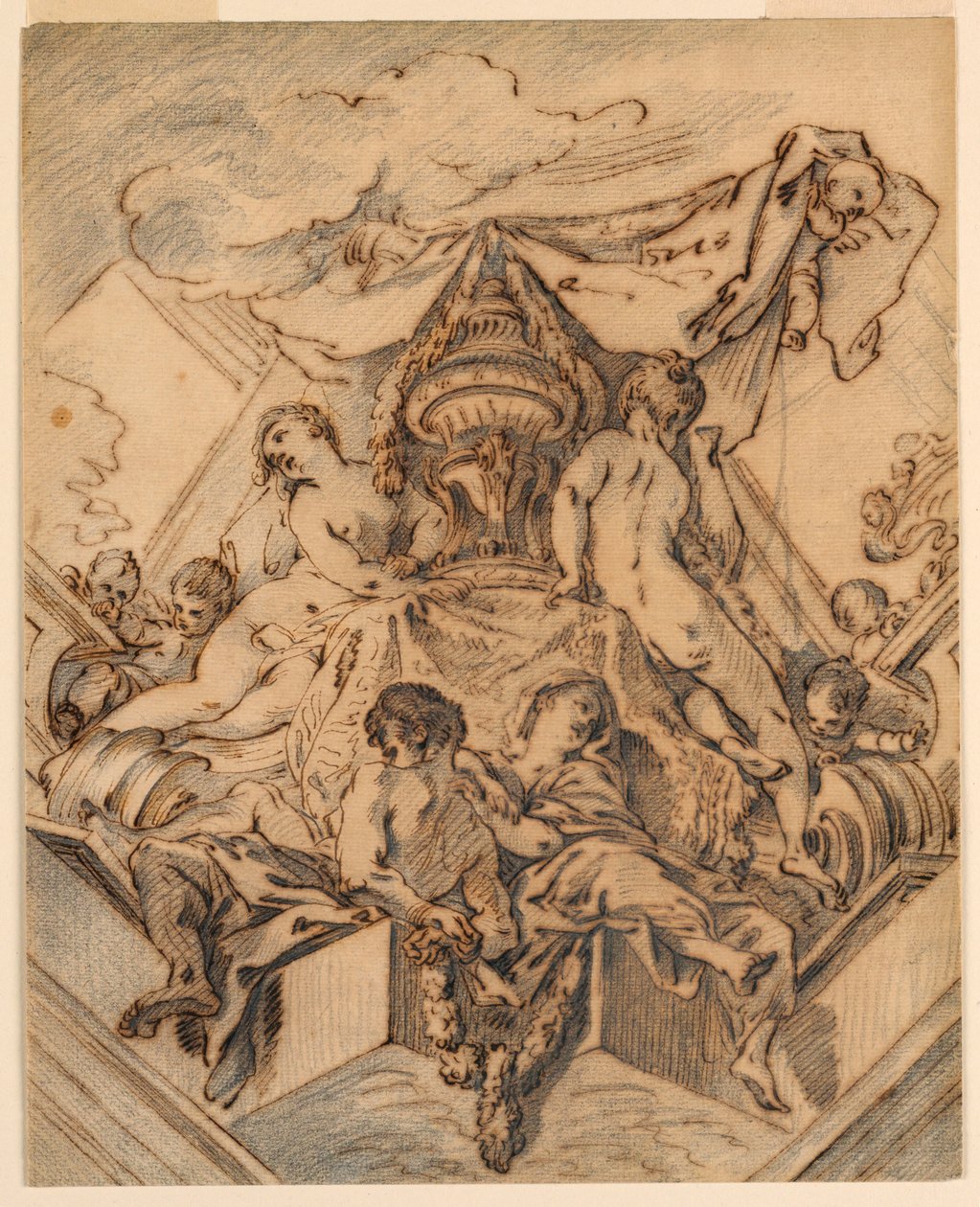 Kresba, návrh rohového motivu malovaného stropu, 1740 od François Boucher