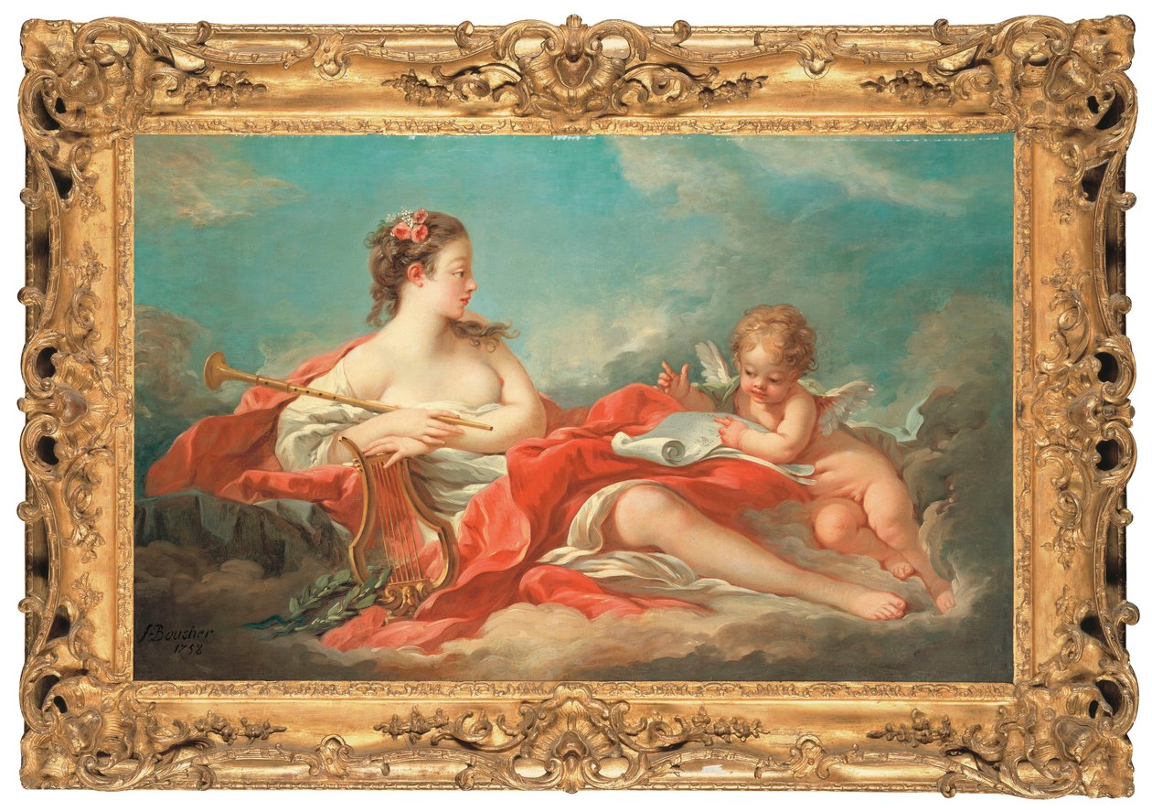 Erato, múza milostné poezie od François Boucher