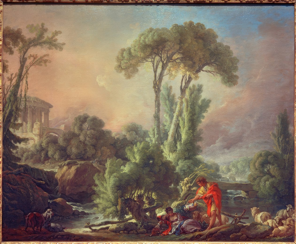 Říční krajina se starobylým chrámem od François Boucher