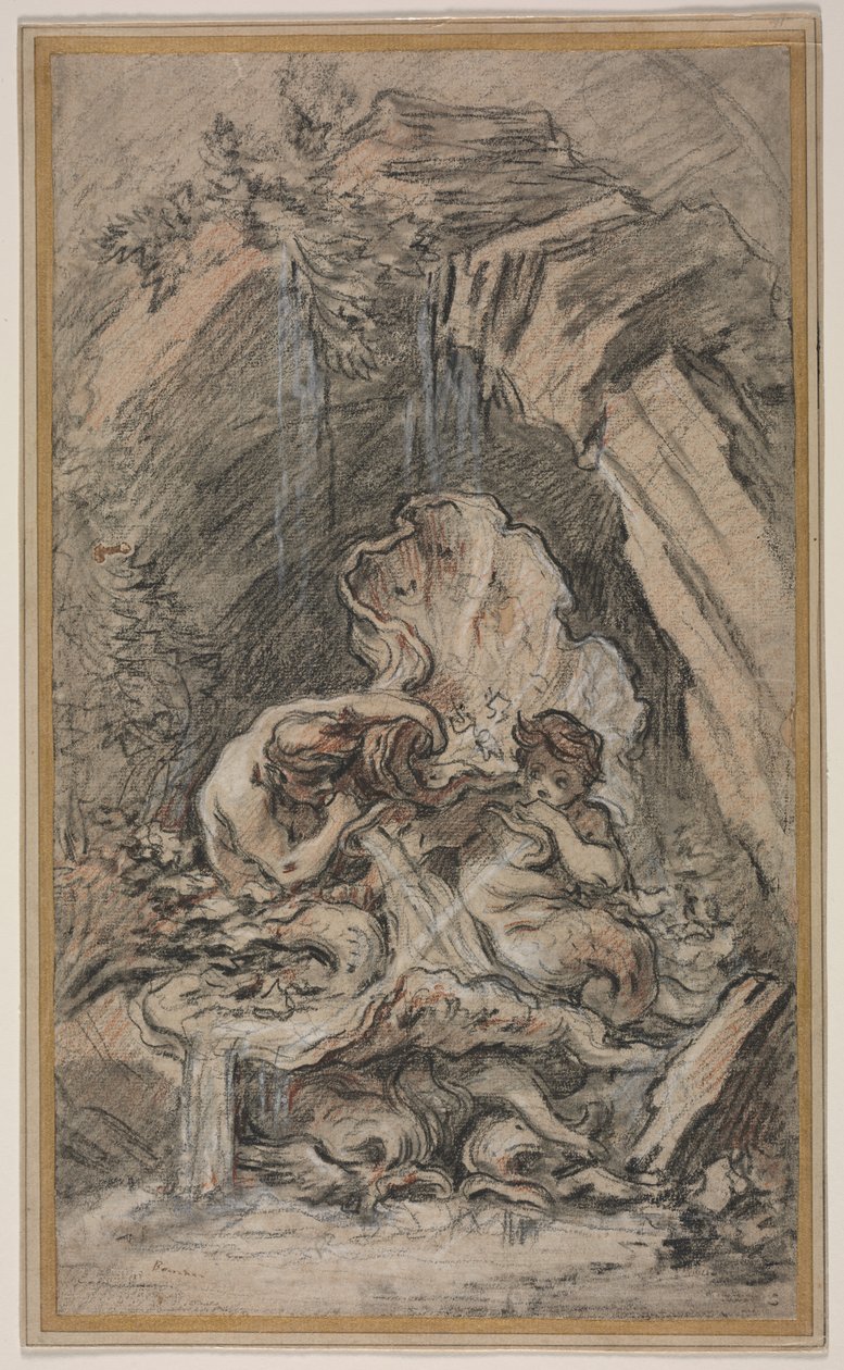 Fontána se dvěma Tritony foukajícími lasturami od François Boucher