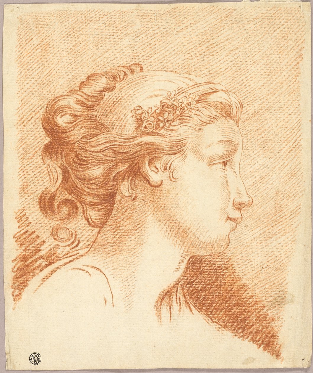 Hlava dívky z profilu vpravo od François Boucher