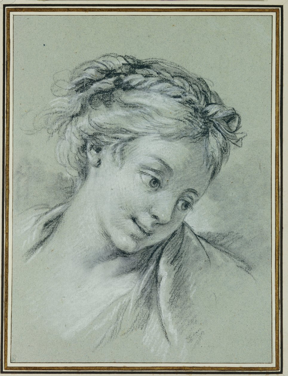 Hlava dívky při pohledu dolů doprava od François Boucher