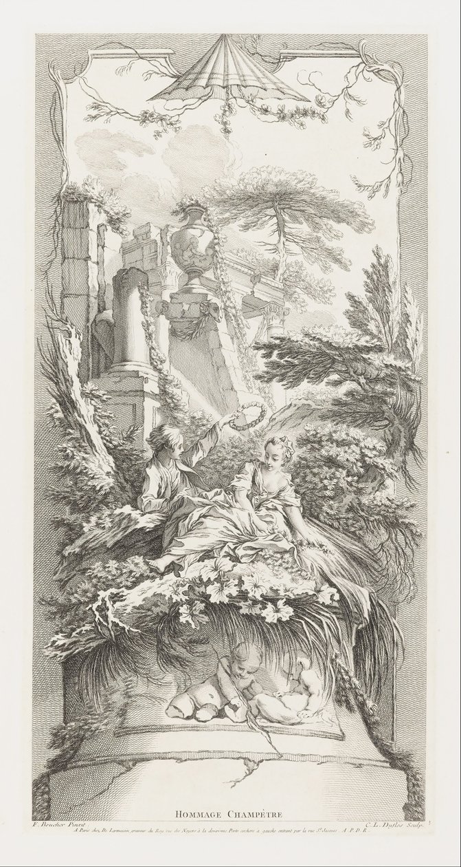 Hommage Champètre (Pastorale) in Nouveaux Morceaux pour des Paravents [Nové koncepty pro obrazovky] od François Boucher