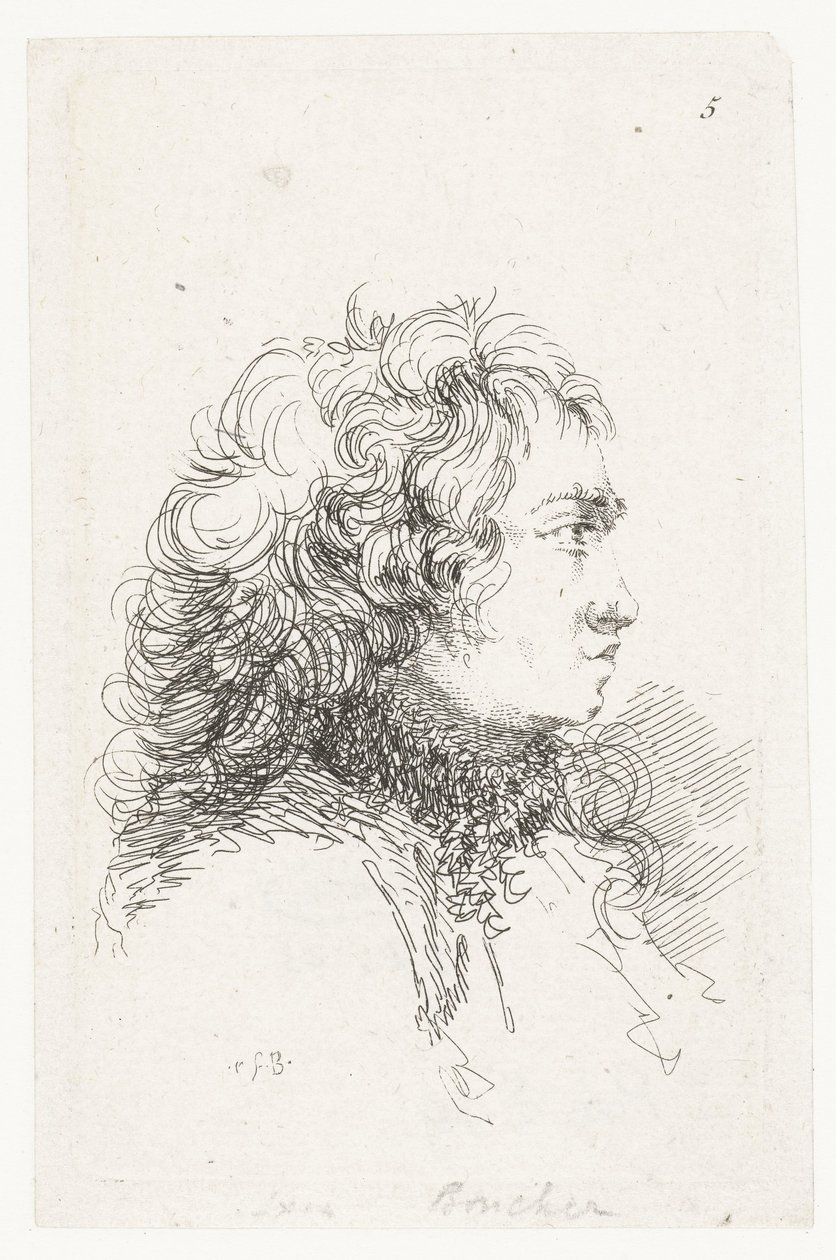 Hlava mladého muže Suita malých žánrových kousků a titulků od François Boucher