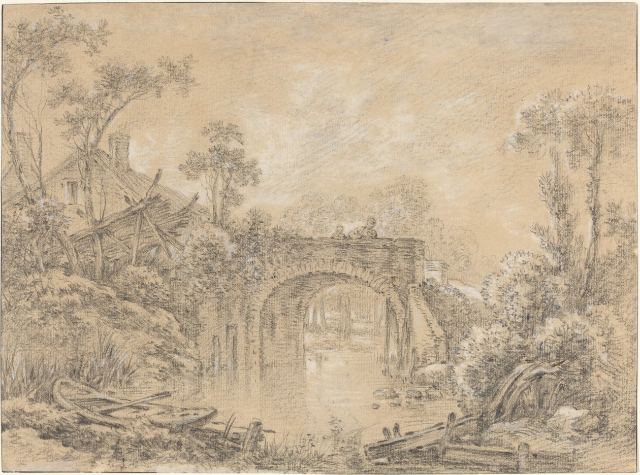 Krajina s rustikálním mostem od François Boucher