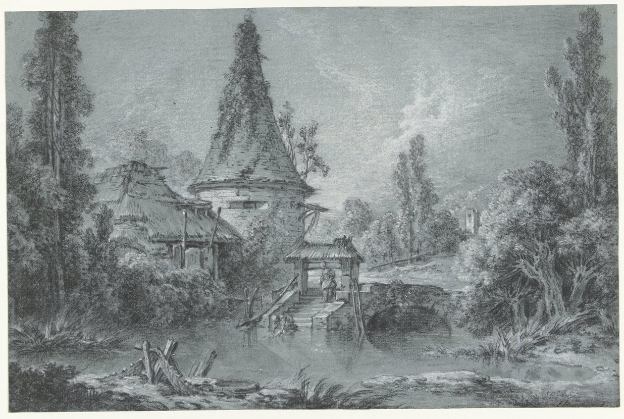 Krajina s věží, nedaleko Beauvais od François Boucher