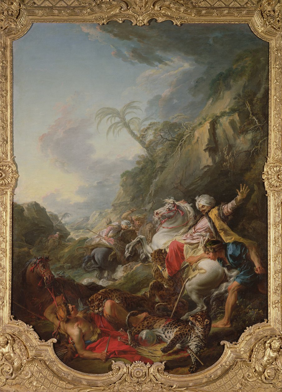 Lov na leoparda, 1736 od François Boucher