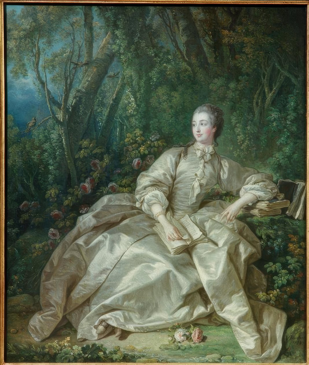 Madame de Pompadour sedící pod širým nebem. od François Boucher