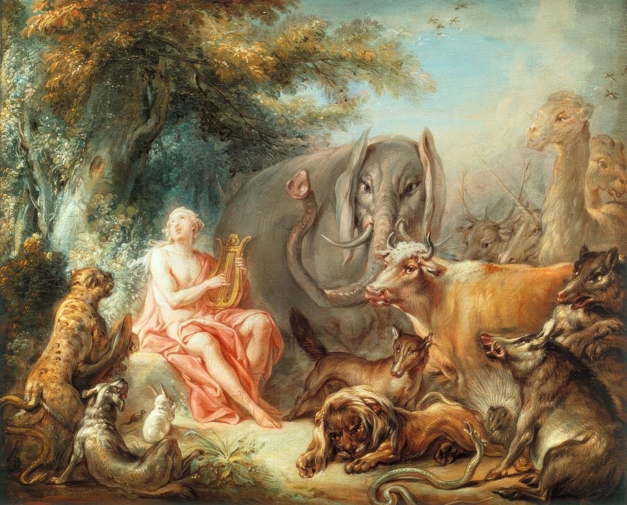 Orfeus okouzluje zvířata od François Boucher